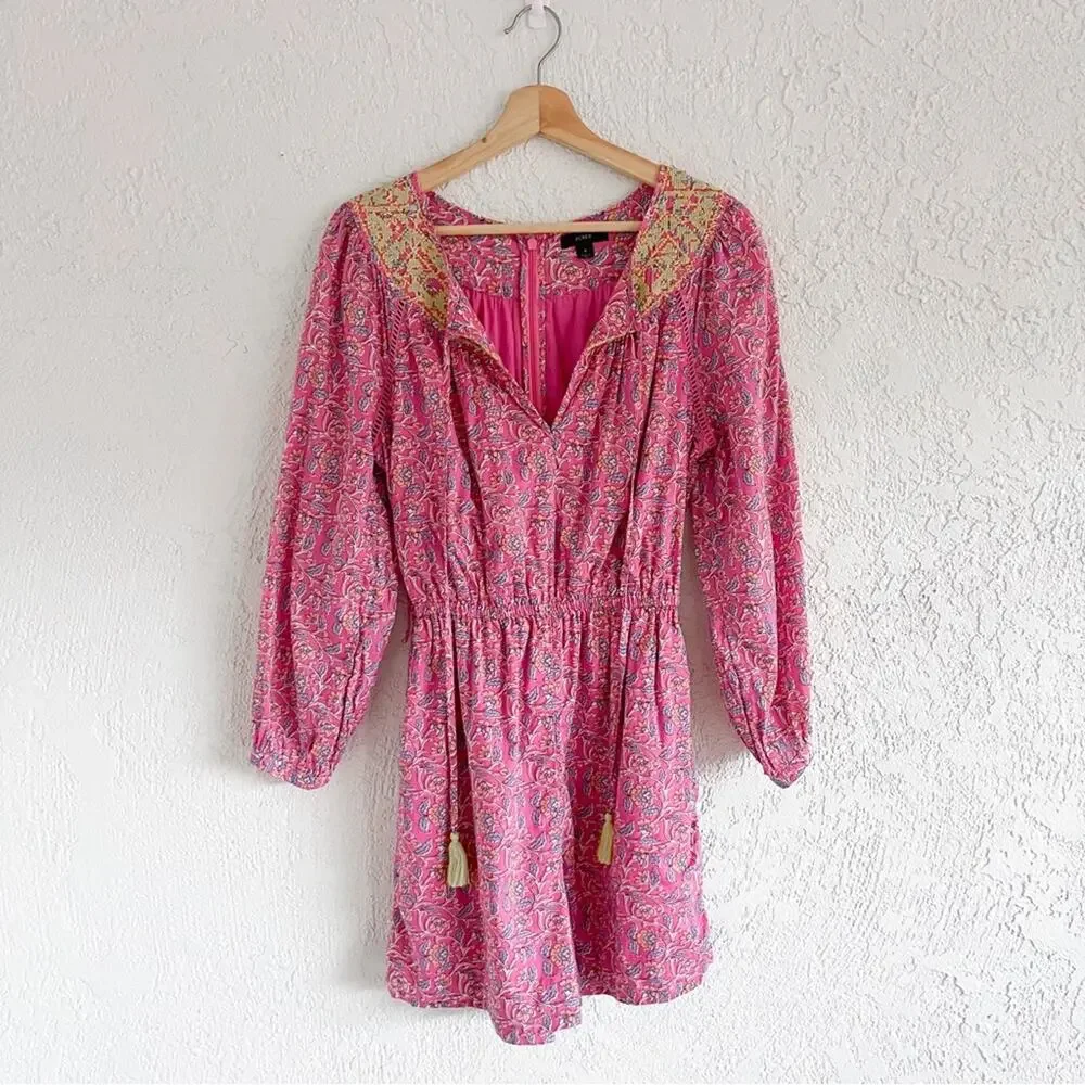 J. Crew | Embroidered Romper Pink Vines Block Print AP193